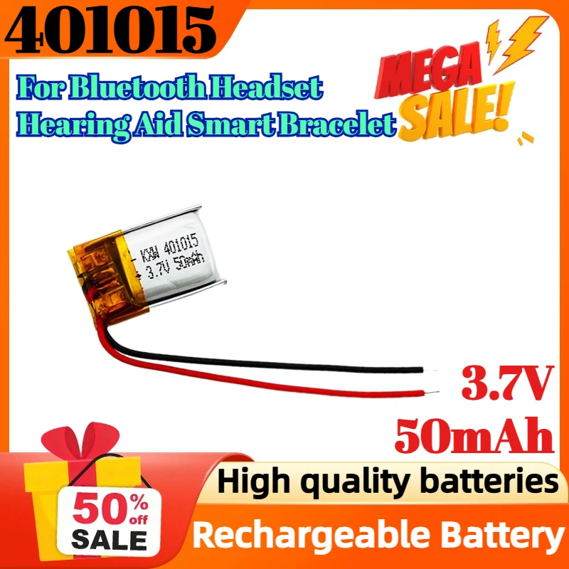 

401015 50mAh 3.7V Lithium Polymer Battery For Bluetooth Headset Hearing Aid Smart Bracelet Rechargeable Li-polymer Batteries