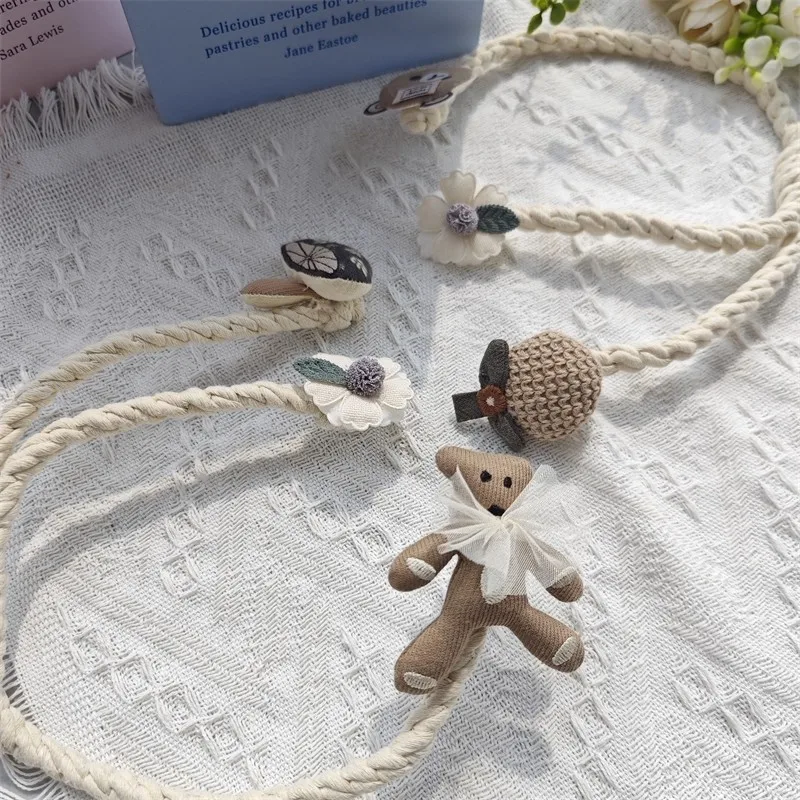 2 قطعة الدب الكرتون لطيف وزهرة رباط للستائر ، محبوك ربطات الستائر الناعمة ، حبال الستار ديكور المنزل على شكل قلب بناتي