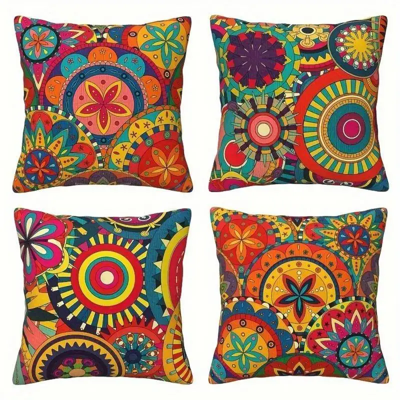 

Наволочка с ярким узором мандалы — смелая, красочная наволочка с цветочным дизайном для декора дома в стиле бохо