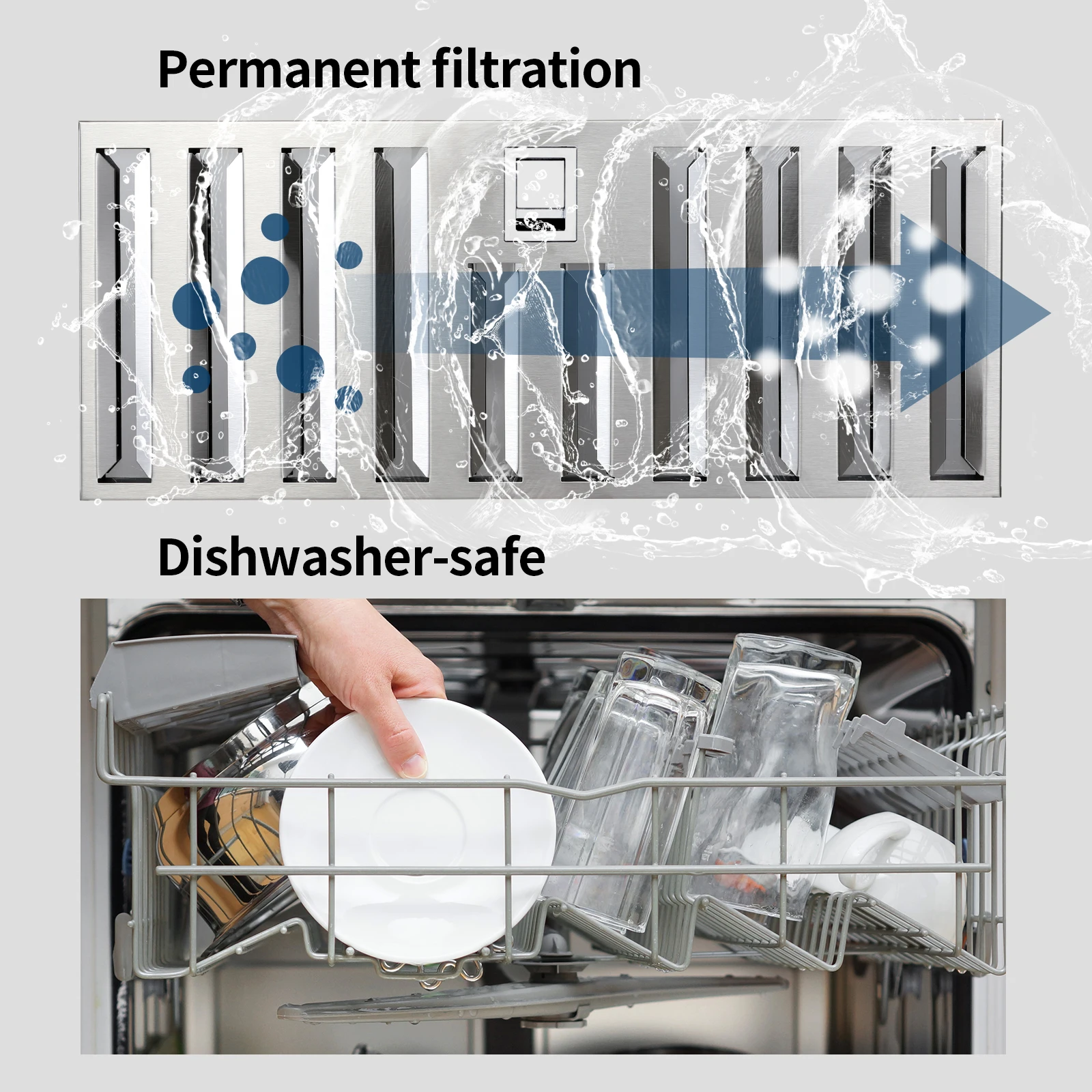 600CFM 20" Stainless Insert Range Hood Convertible Ducted/Ductless 2LED light 3-Speed Baffle Filter&Button Control Easy to clean