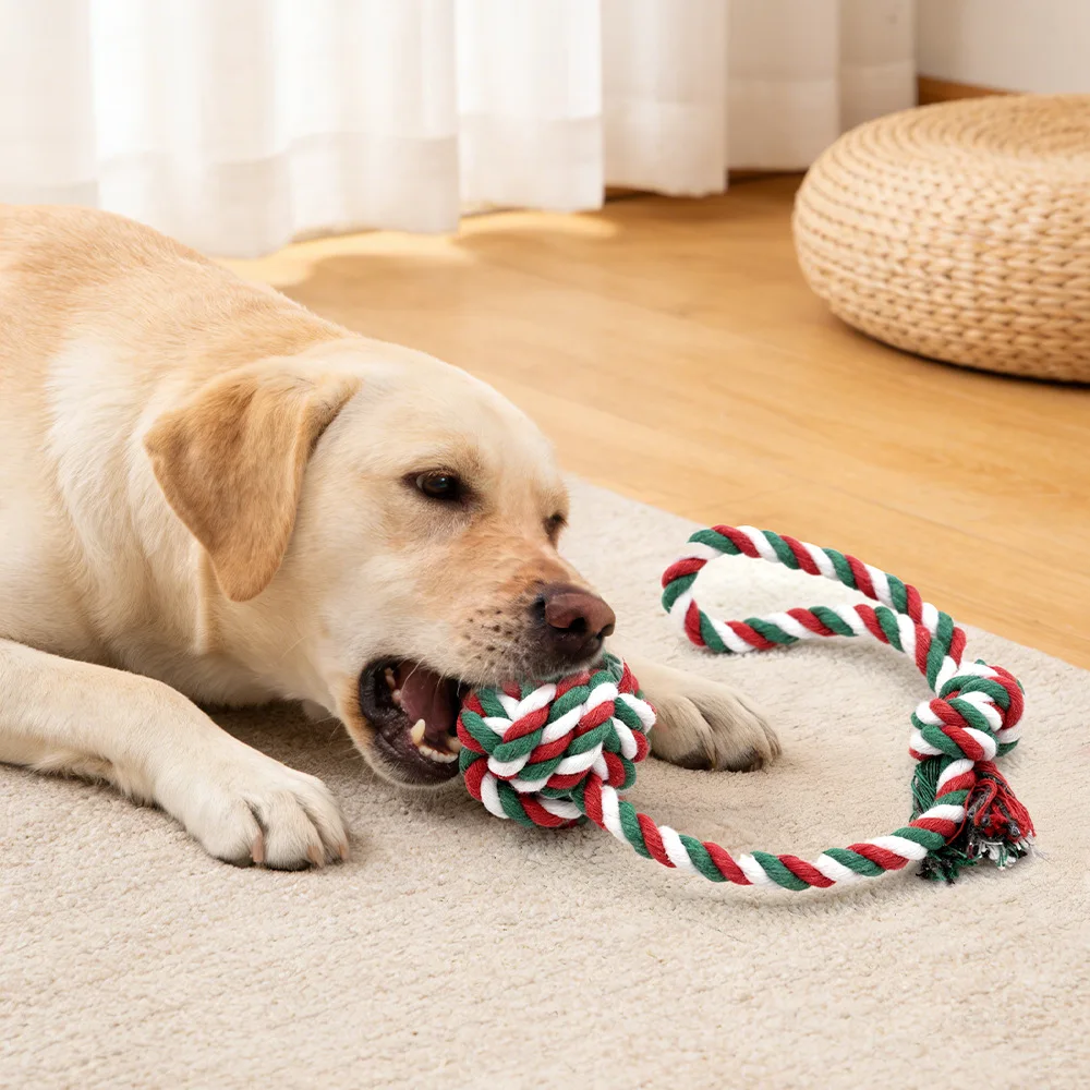 

Christmas pet toys cotton rope braided bite-resistant pull rope knot toy dog bite rope molar teeth supplies dog toysdogdog toy