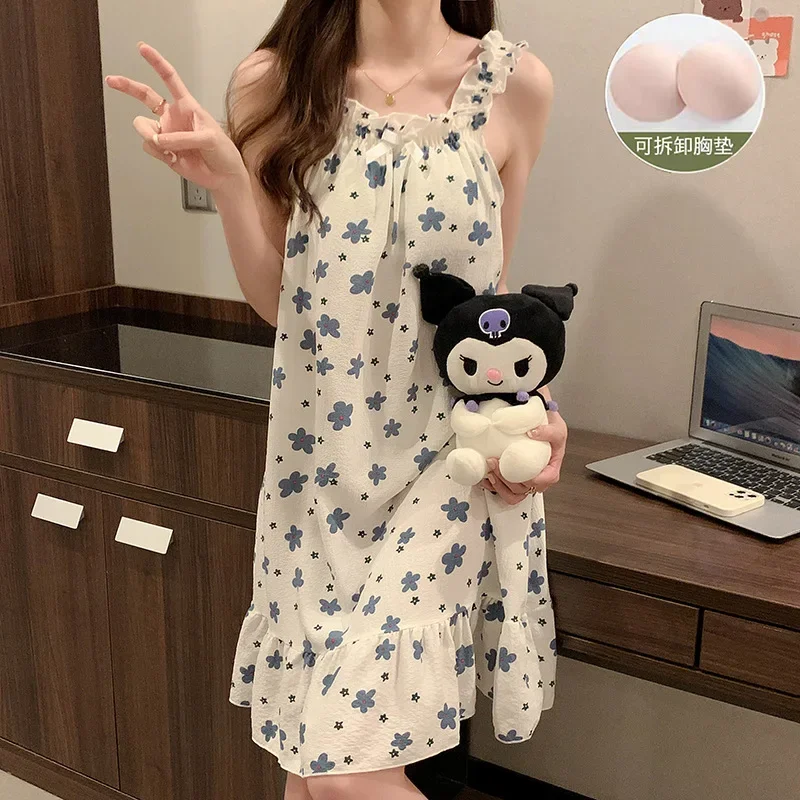 Nightgowns Women's Clothing Summer Thin Suspenders Bustier Bubble Cotton Princess Style Home Loose Comfortable Breathable Soft