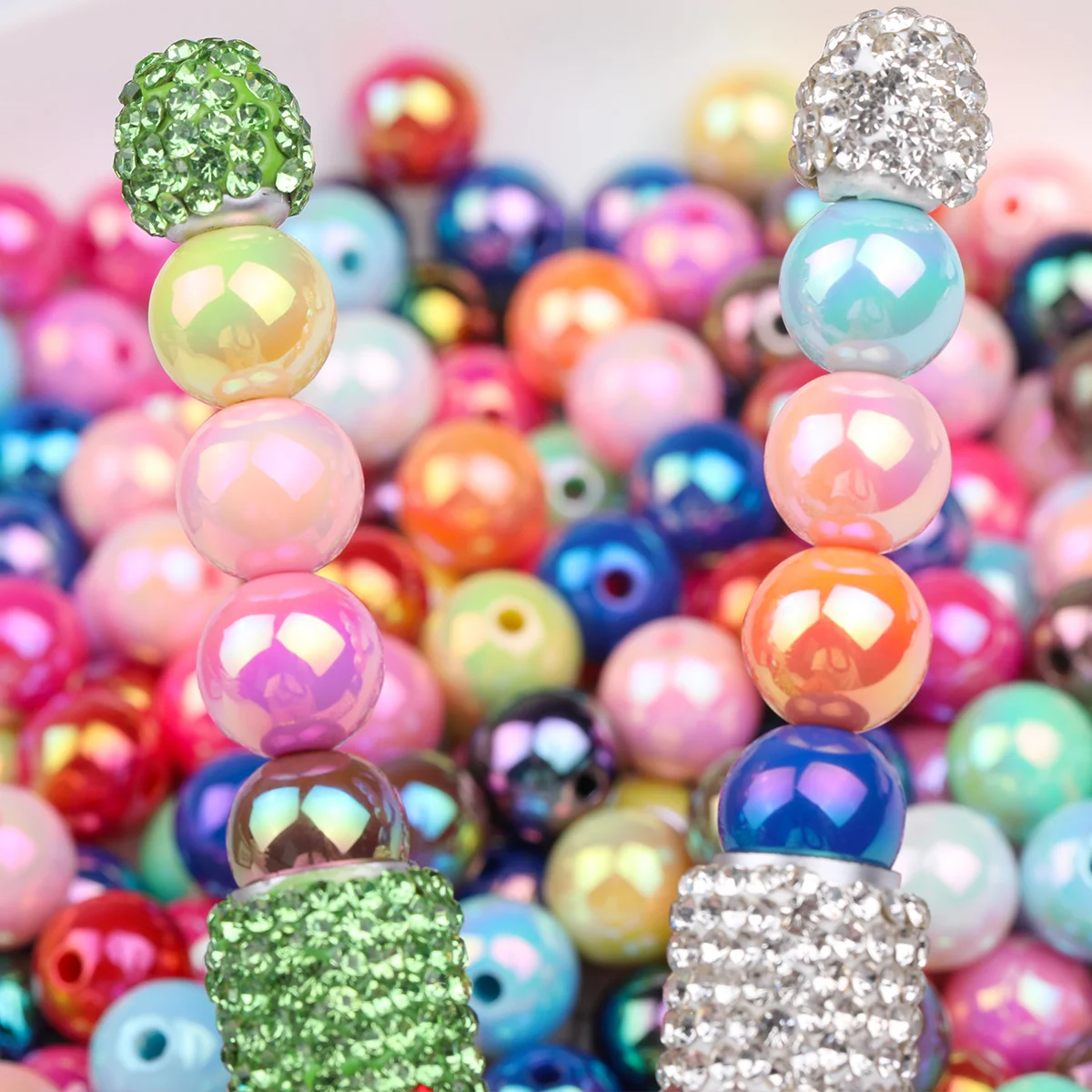 70pcs Random Color Round Acrylic Beads 10mm/12mm/14mm/16mm Loose Spacer Beads For Bracelet Jewelry DIY Craft Making