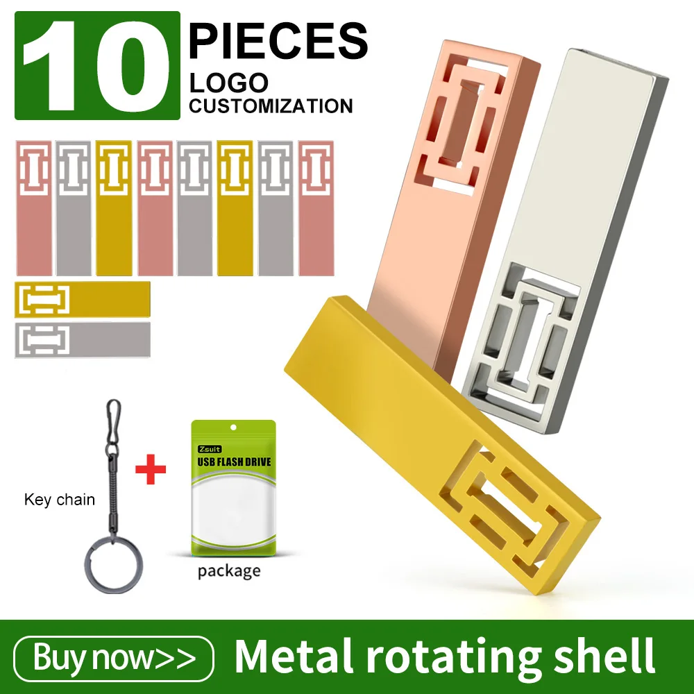 ZSUIT 10Pcs 3.0 USB Flash Drive 8GB 32GB Pendrive 128GB 64GB Custom LOGO Waterproof 2.0 USB Pen Drive Flash Metal Stick QBXC