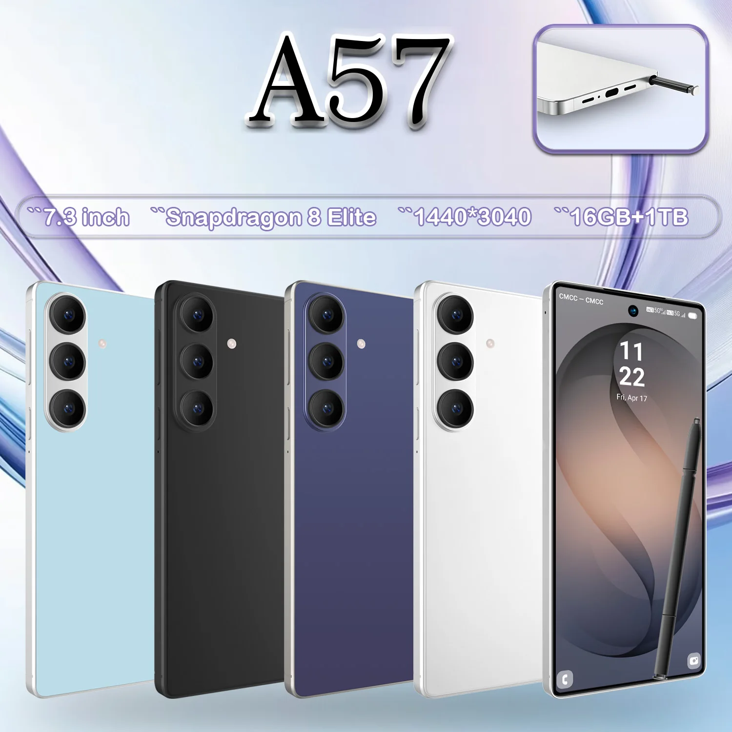 High Quality New A56 Android Smartphone Global Version 1TB 7.3 Inch Dual Sim Big Screen 5G A57 Mobile Phones