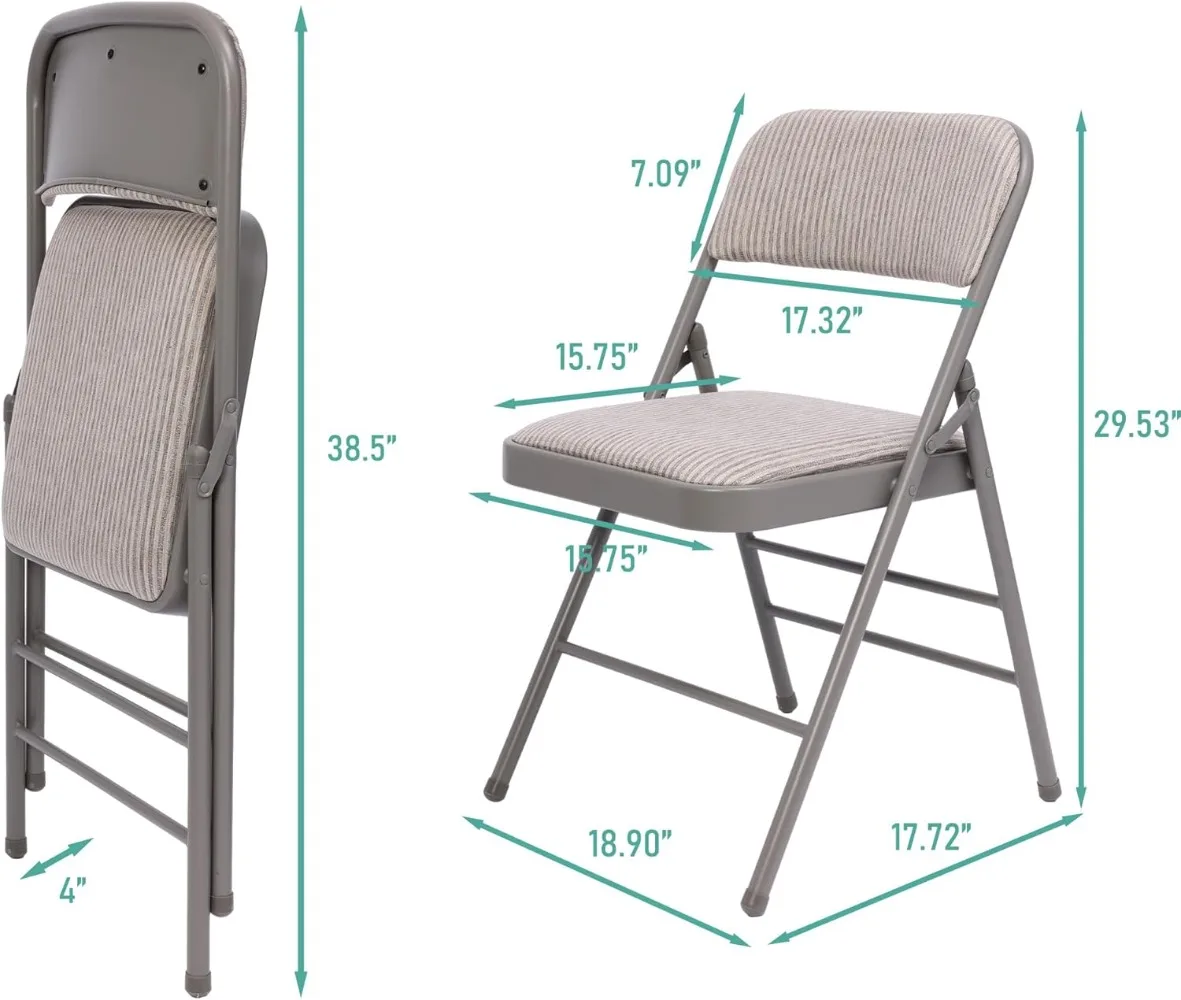 8 Pack Grey Folding Chairs with Fabric Padded Cushion, Fabric Dining Chair Set Portable Indoor Outdoor Stackable Folding Chair