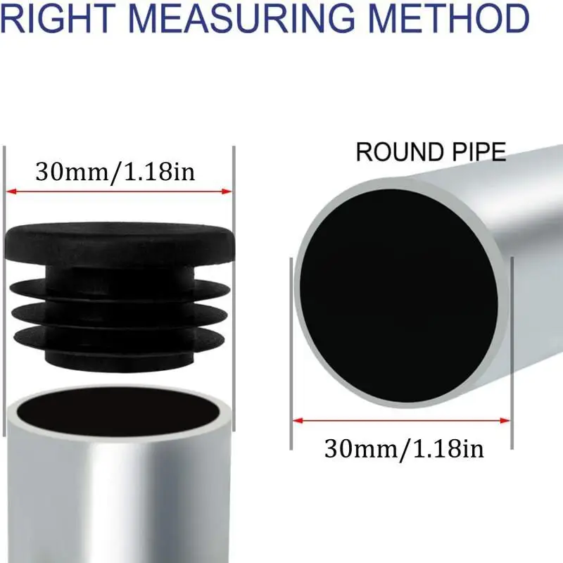 8/16/24PCS Black Plastic Pipe End Caps, Round Tube Plug Inserts, Chair Leg Tips Blanking Stoppers for Furniture Protection