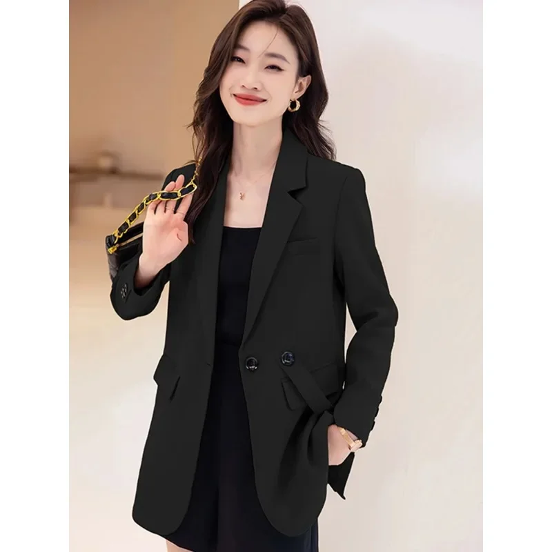 Fashion Women Loose Blazer Coat Apricot Black Khaki Female Long Sleeve Single Breasted Laides Jacket For Autumn Winter