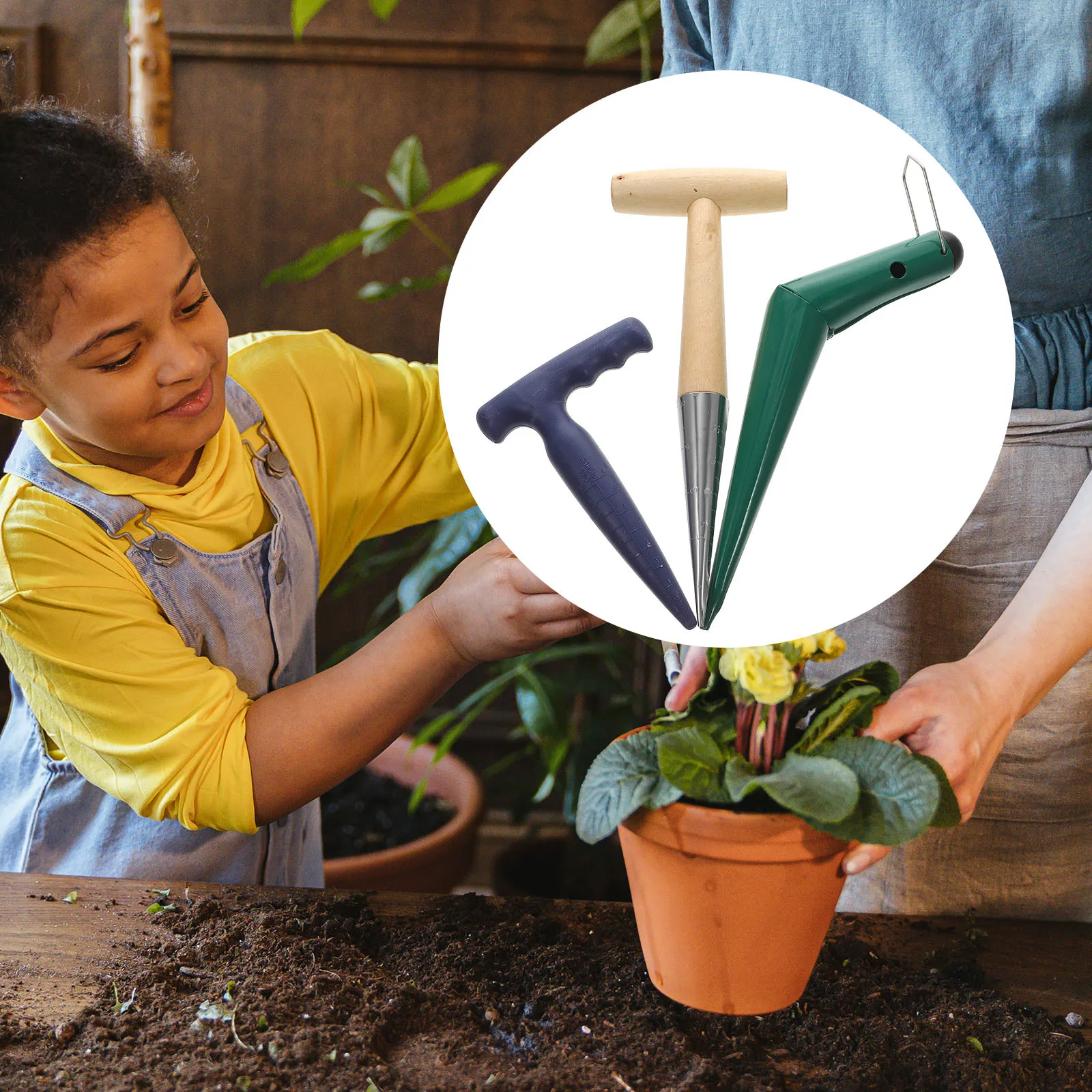 

1Set Garden Dibber Hand Tool Ergonomic Wood Handle for Planting Holes Sowing Soil Puncher Transplant Seedlings Efficient