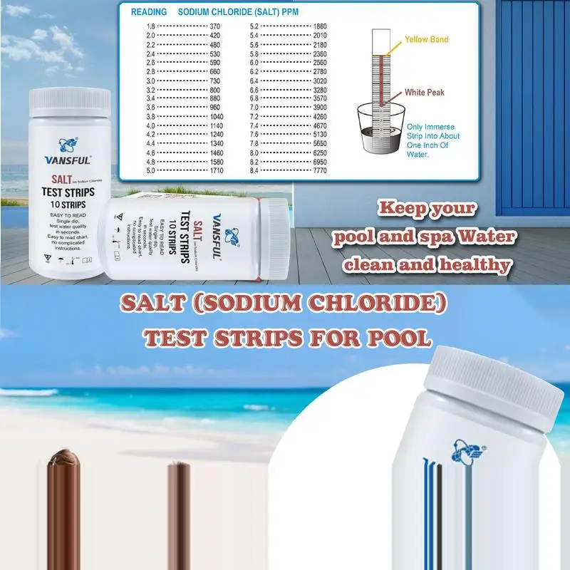 Pool Salt Test Strips Swimming Pool Saltwater Detection Strips Multi-Purpose Water Testing Tool For Water Spa Swimming Pool