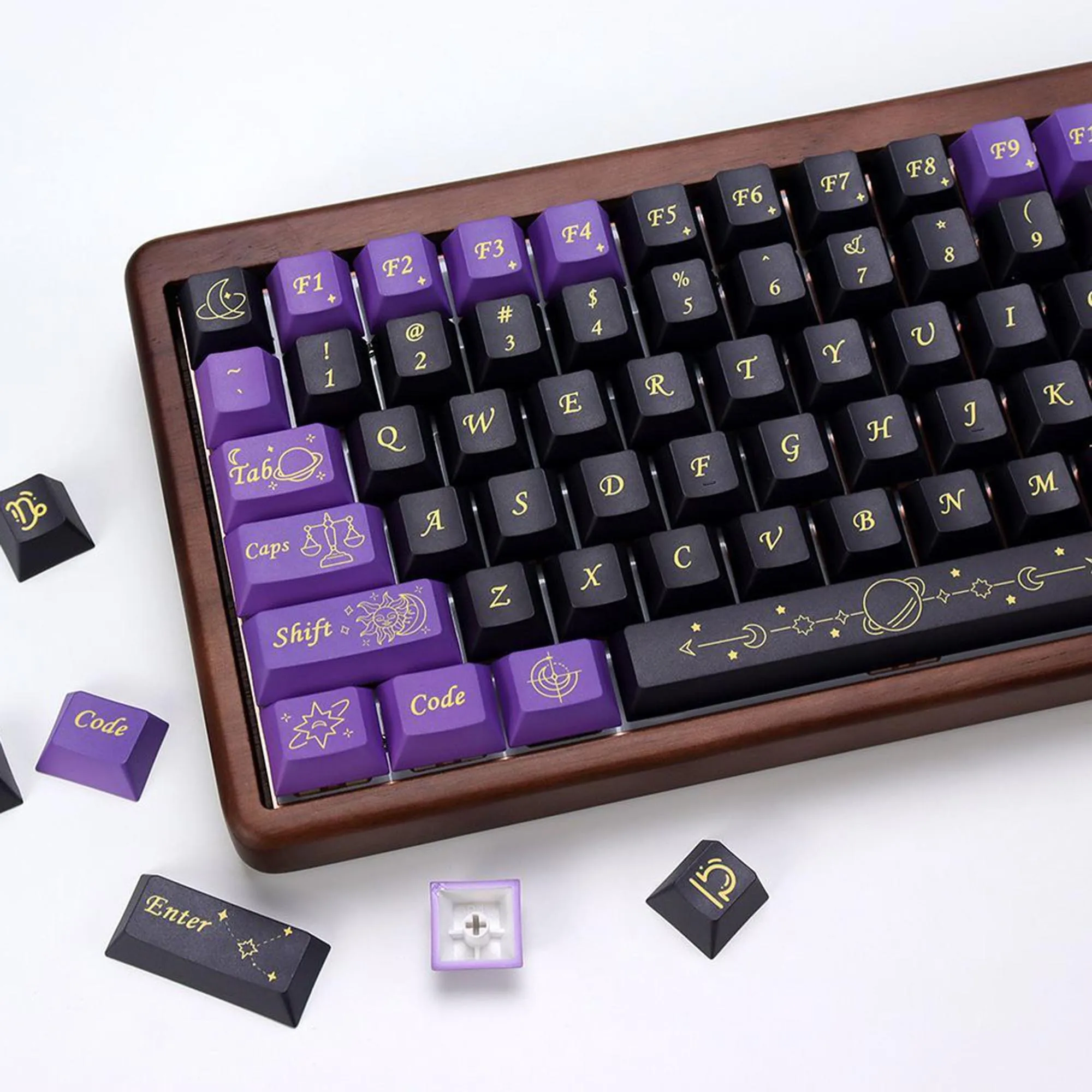 

Purple Zodiac Stardust Prologue Theme Cherry Profile PBT 5-Side Dye-Sublimation Top Print Keycaps for MX Mechanical Keyboards