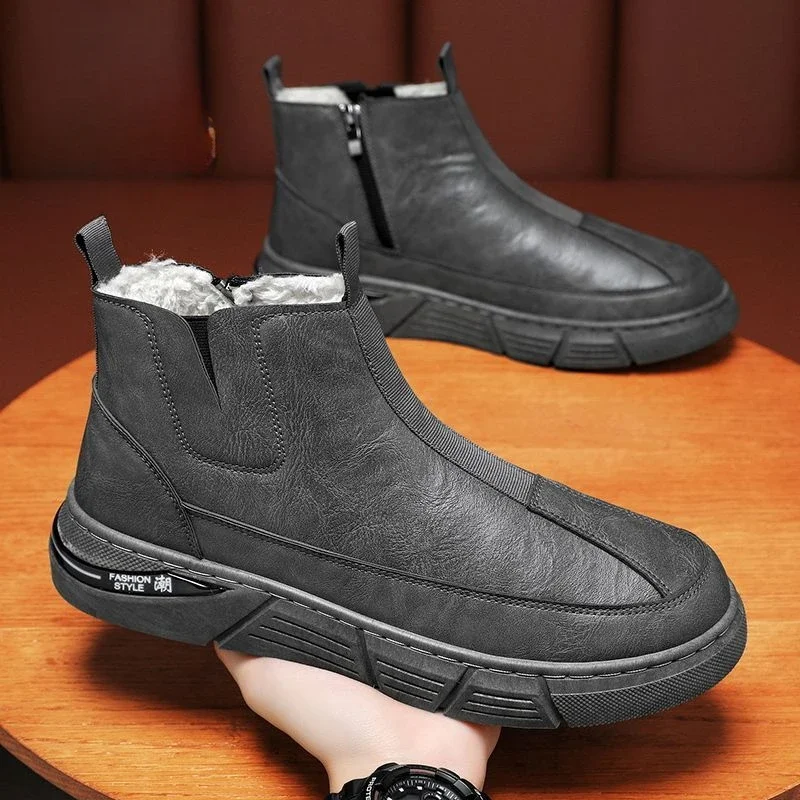 Ankle Men's Snow Boots Zip Up Booties Male Winter Shoes Anti Slip Warm Cold Proof Brands Fleece Work New in Fashion Cotton Shoe image 2
