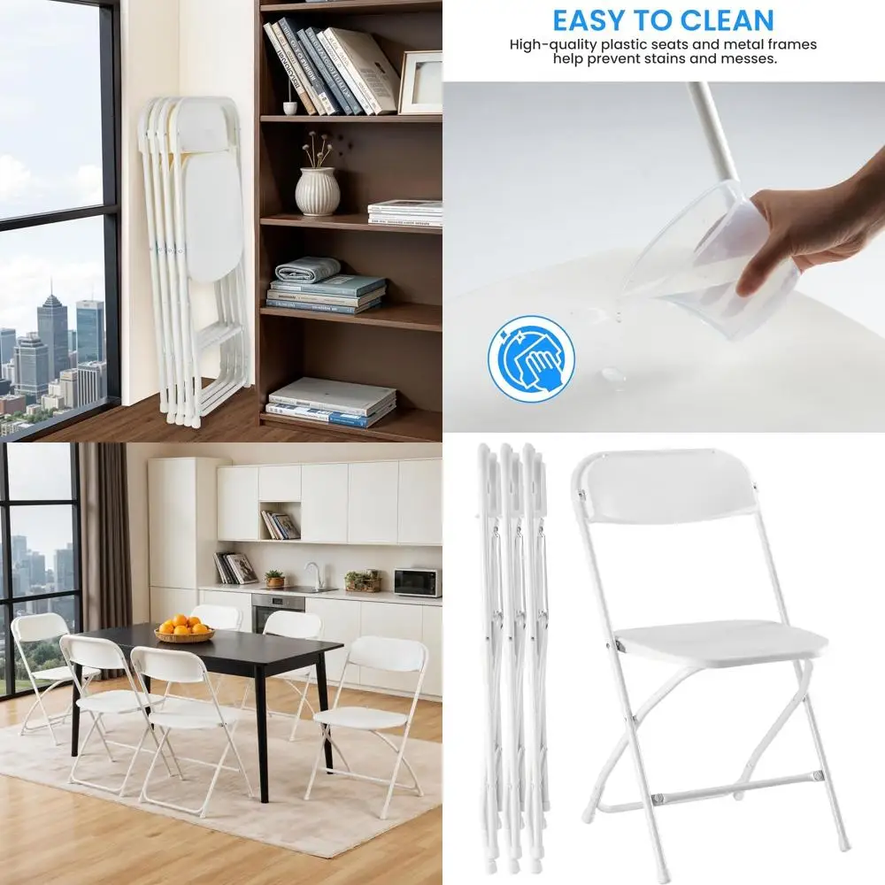 

Stackable Plastic Chairs, 4-Pack, White, Outdoor/Indoor Use, 330lb Capacity, Ideal for Parties, Weddings, Offices