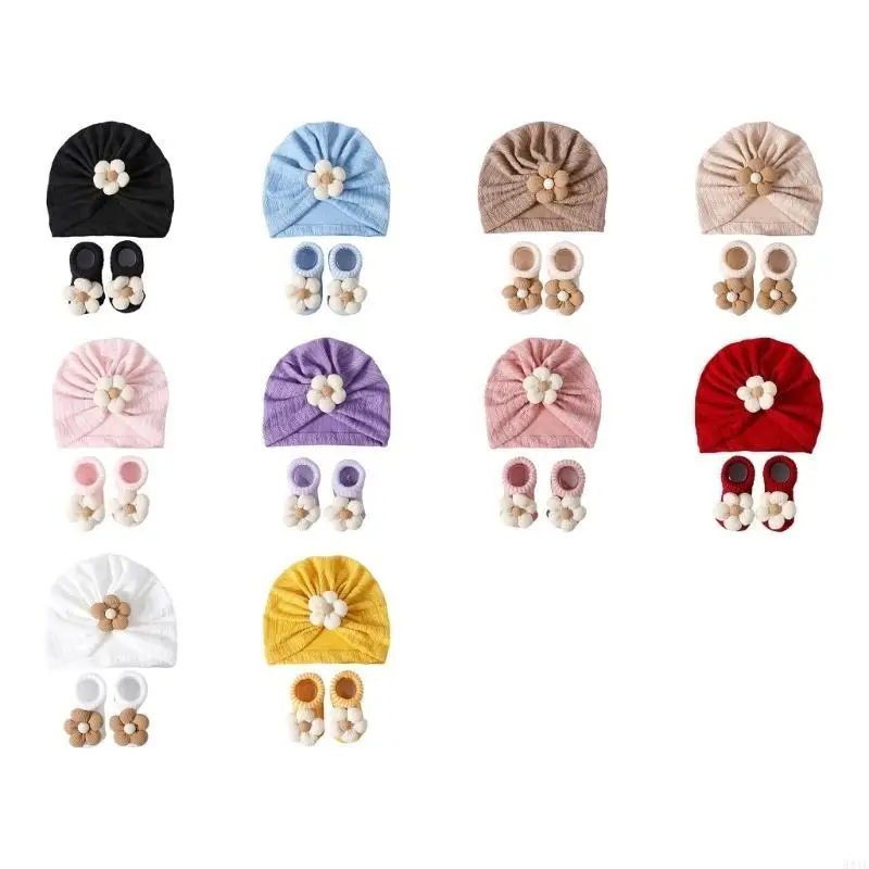

581F Upgrades Knitted Baby Hat & Socks Set Infant Warm Hat & Socks set for 0 to 12 Months Ensures Warmth for Various Outfits