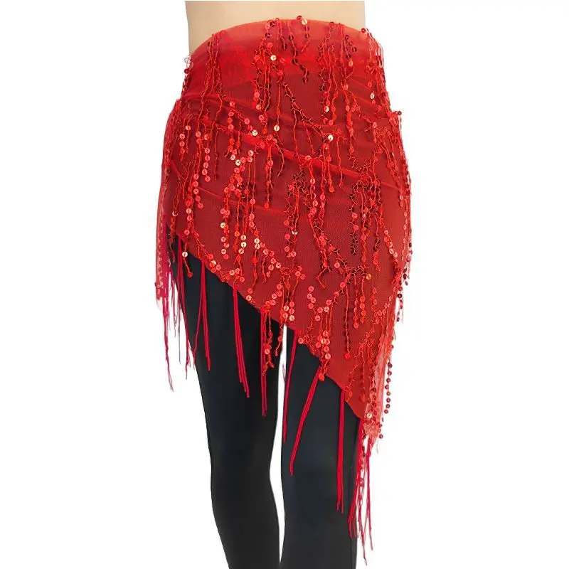 Glowing Sequins Belly Dance Hip Scarf Skirt Waist Wrap Buttocks Belt Party Rave Outfit Stage Costume for Women Girls Class Wear