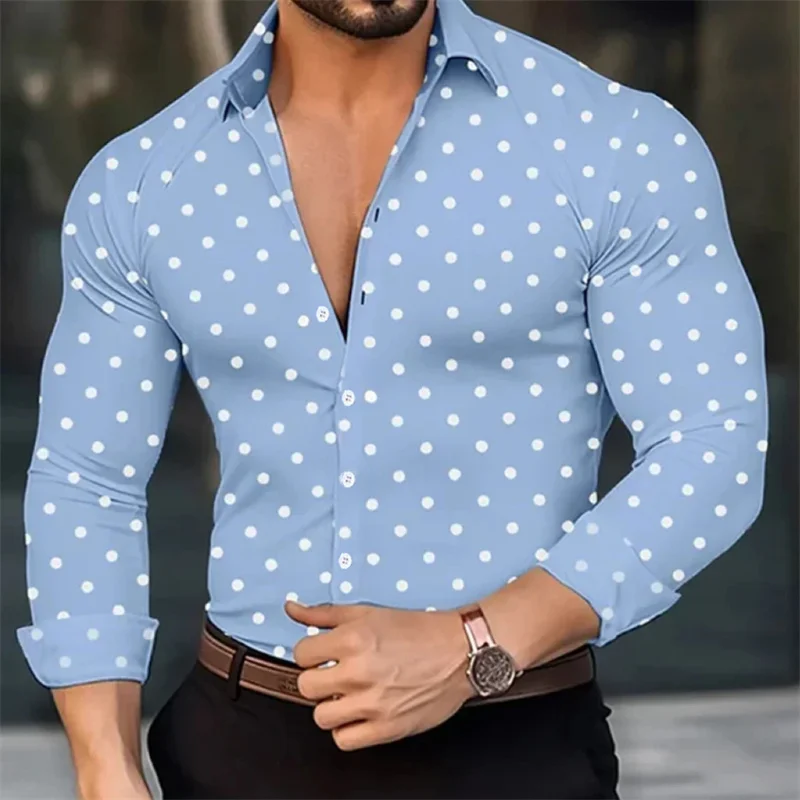 Men's shirt classic shirt 3D HD printing spots pattern long -sleeved shirt installed Hawaiian shirt super 6xl soft fabric