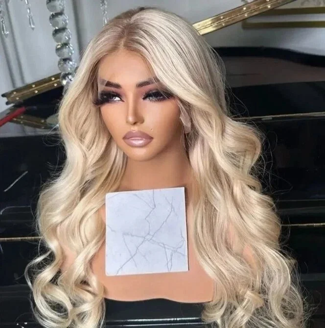 Wig Wanita Model Body Wave Sintetis, Highlight Cantik Omber Pirang Muda, Wig Lace Front Trendi Murah untuk Penggunaan Sehari-hari dan Pesta