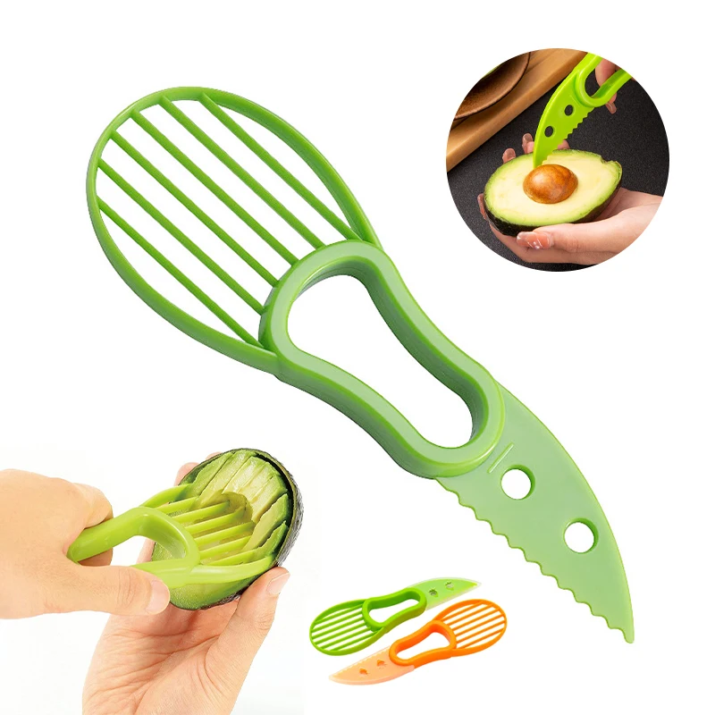 3 In 1 Avocado Slicer Shea Corer Butter Fruit Peeler Cutter Pulp Separator Plastic Knife Kitchen Vegetable Tools Kitchen Gadgets