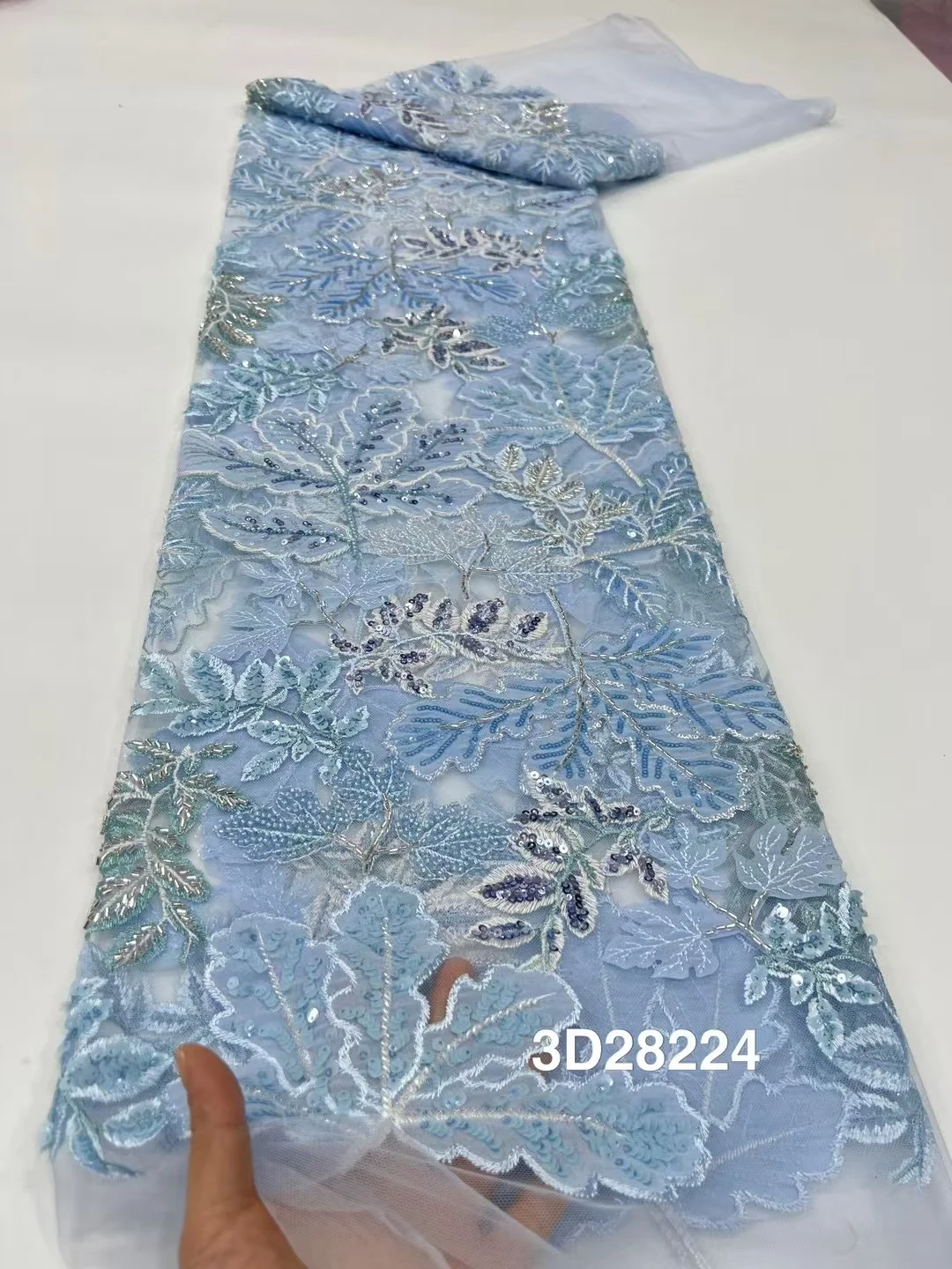 Luxury Beaded 3D Tulle Lace Fabric Crystal With Sequins African Lace Fabric High Quality for Women Dress Dance Skirt