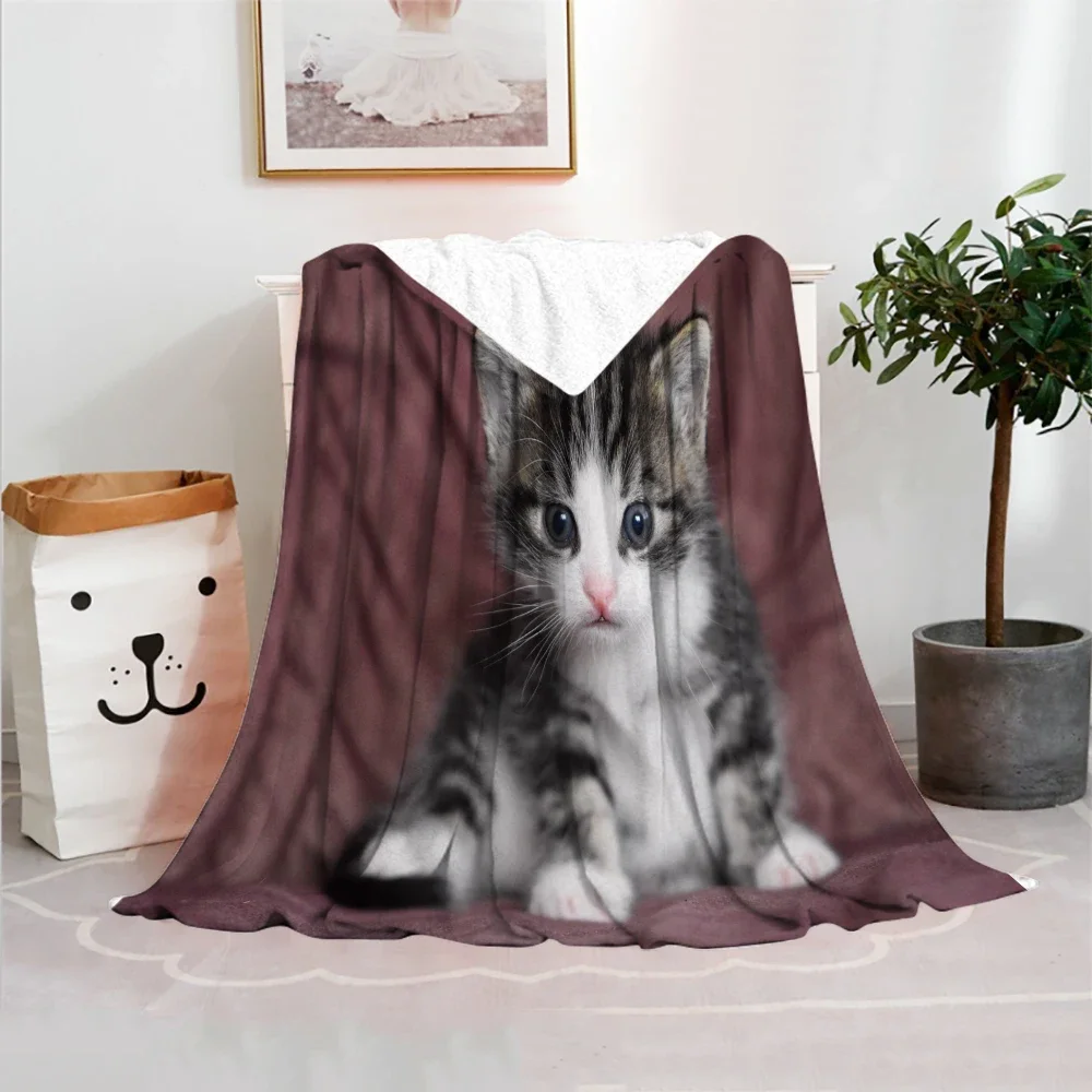 3D Cute Cat Pattern Flannel Throw Blanket Soft Cozy Warm for Home Bedroom Sofa Couch Bed Decor Kids Teens Picnic Camping Gifts