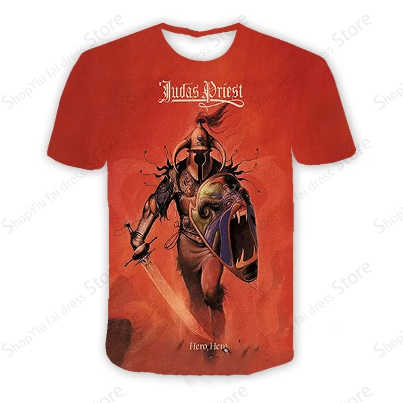 Heavy Metal Rock Band impresión 3d Judas Priest deportes de secado rápido transpirable hombres camiseta Hip-hop calle de manga corta Top ropa de niño