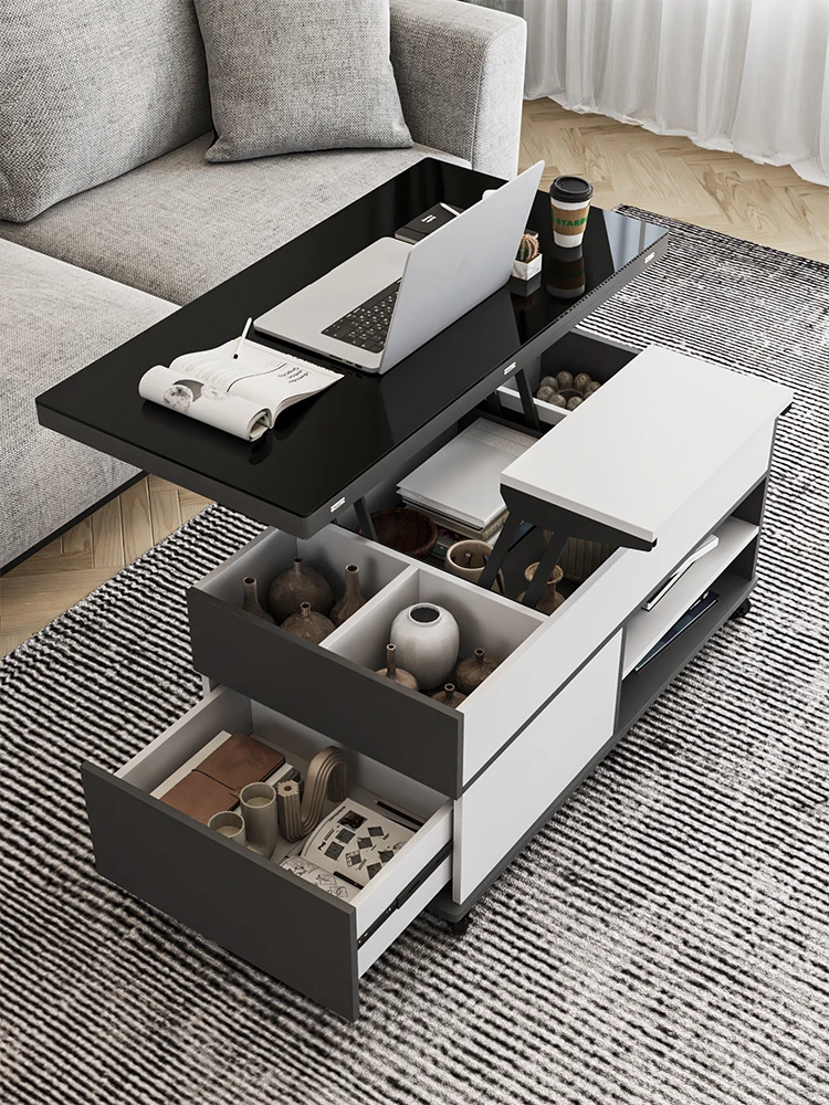 

Lift coffee table into a dining table for dual use, integrated small household, multi-functional mobile mobile creative storage