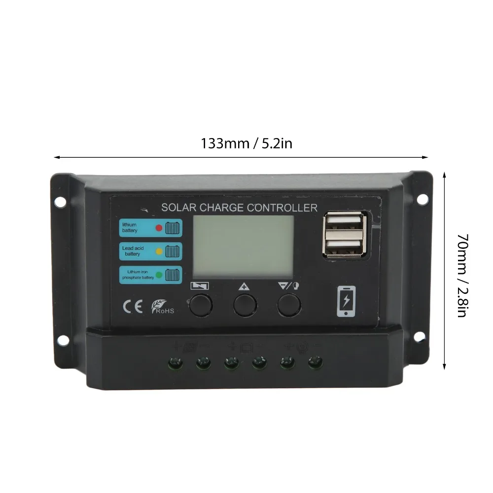 12 فولت/24 فولت جهاز تحكم يعمل بالطاقة الشمسية شاشة الكريستال السائل 5 فولت 1A USB الناتج لوحة طاقة شمسية تحكم 10A/20A/30A الأسود الشمسية جهاز التحكم في الشحن #6