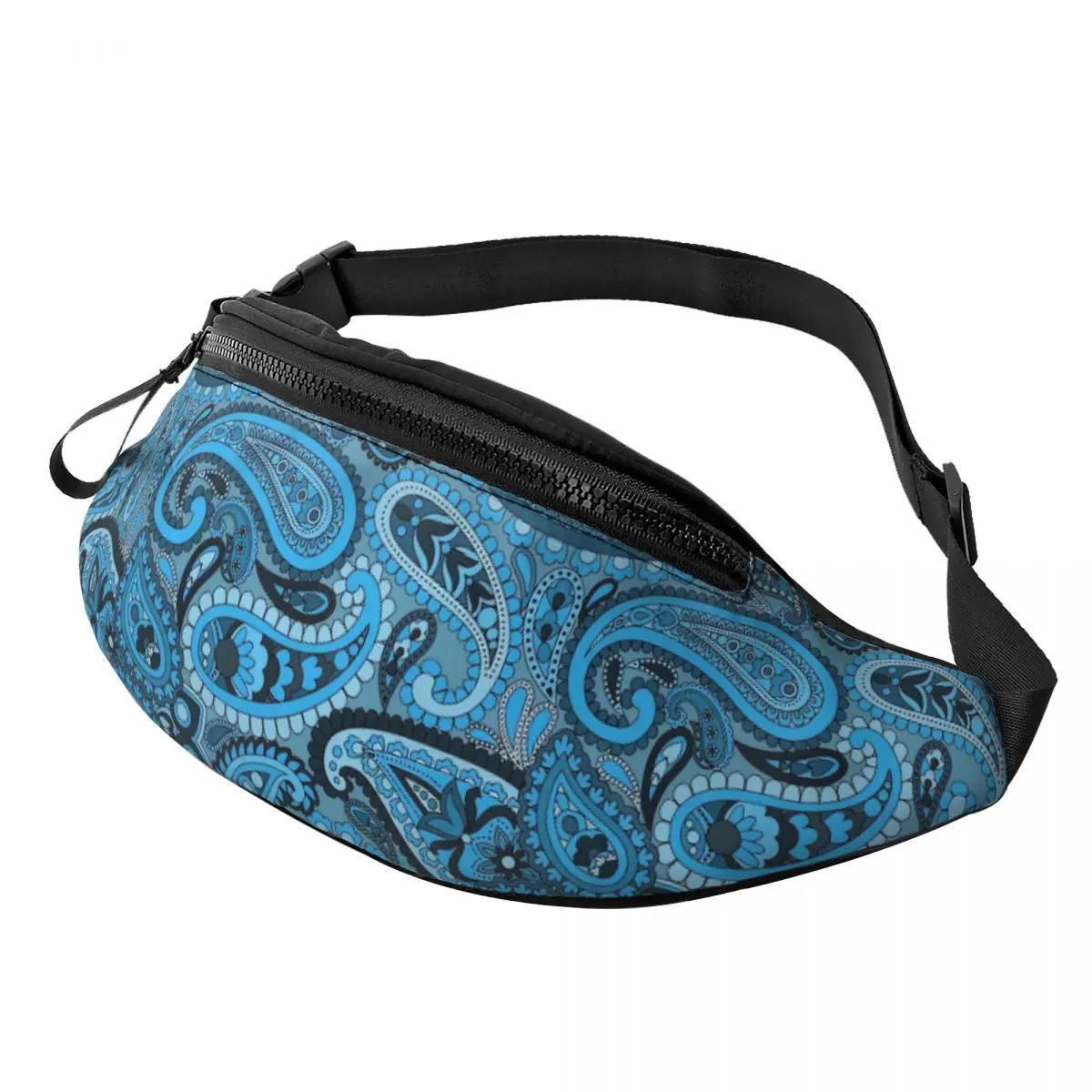 Casual Blue Paisley Padrão Fanny Pack para Ciclismo Camping Homens Mulheres Boho Étnico Floral Crossbody Cintura Saco Telefone Money Pouch