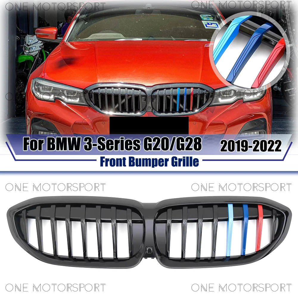 

Глянцевая решетка переднего бампера M-цвета для BMW 3-Series G20 G28 2019-2022, однолинейный стиль, гоночная решетка, решетки бампера