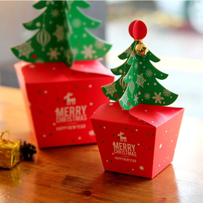 10 stücke Weihnachten Geschenk Verpackung Box Weihnachten Baum Apple Box Party Candy Box Desktop Dekoration Papier Dessert Box Party Liefert – Detail 1