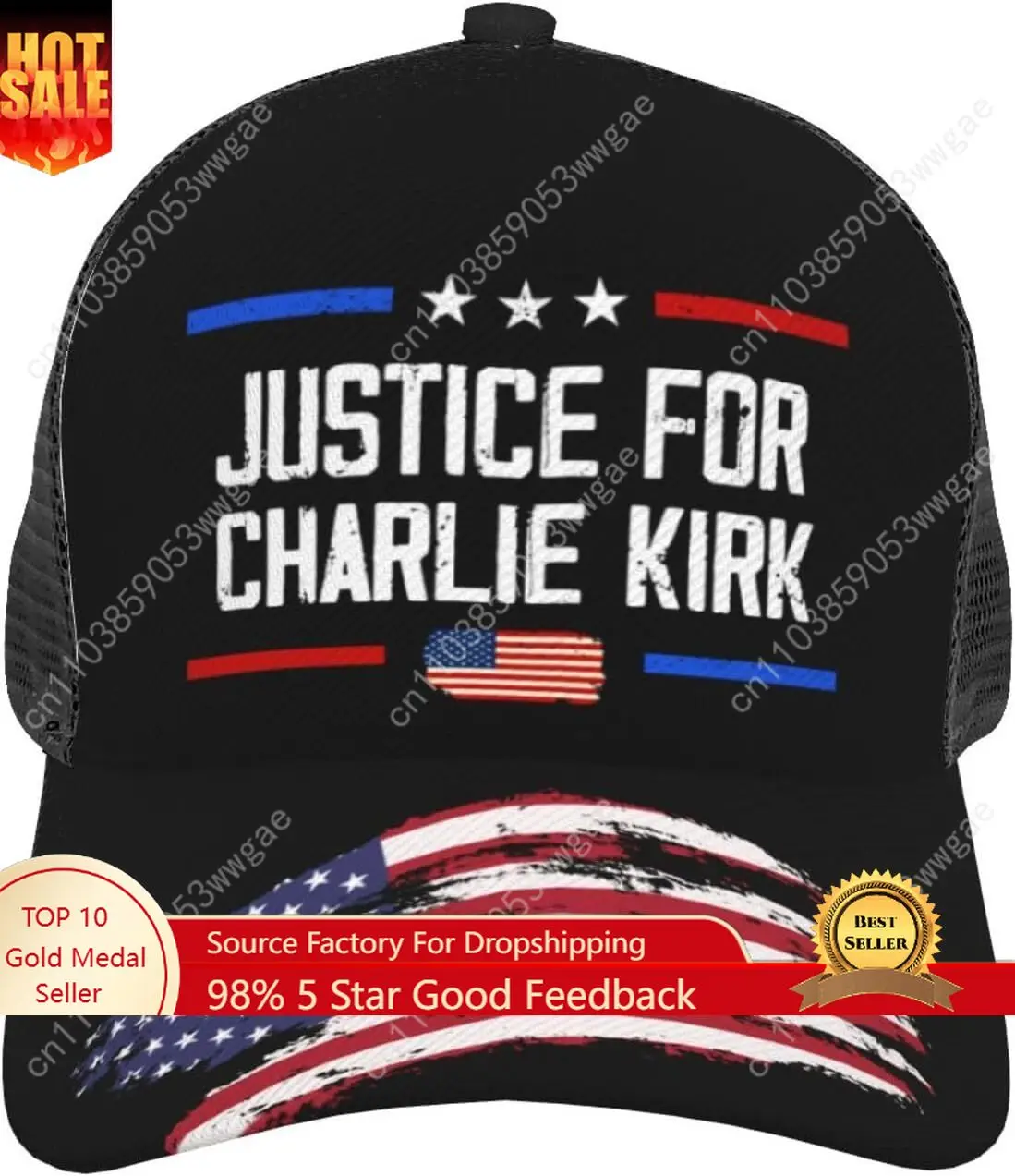 

Justice for Charlie Kirk Hats Rest in Peace Charlie Hero Cap Black