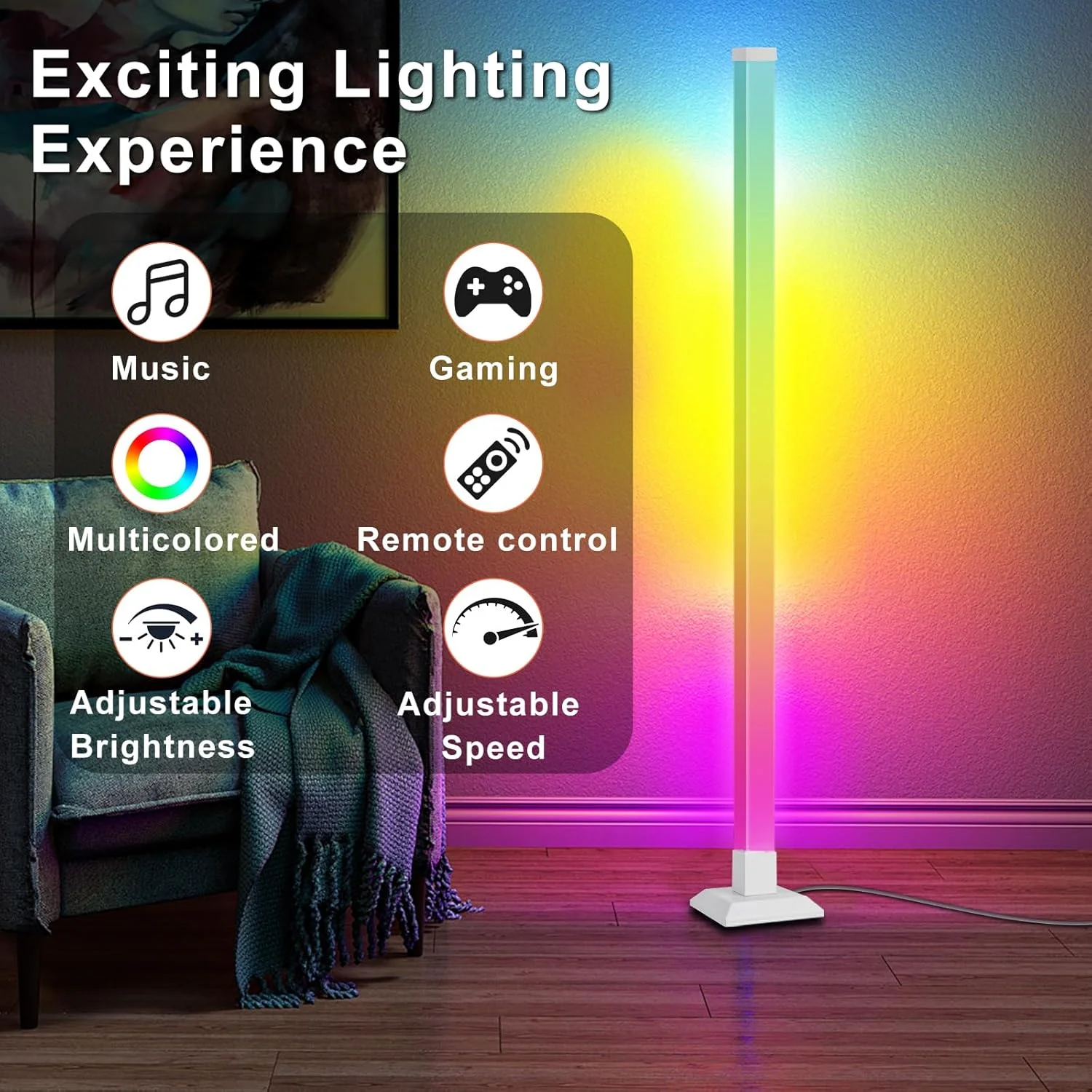 Lâmpada de chão de canto lâmpada de canto RGB inteligente com aplicativo e controle remoto lâmpada de pé de sincronização de música com 16 milhões de cores DIY