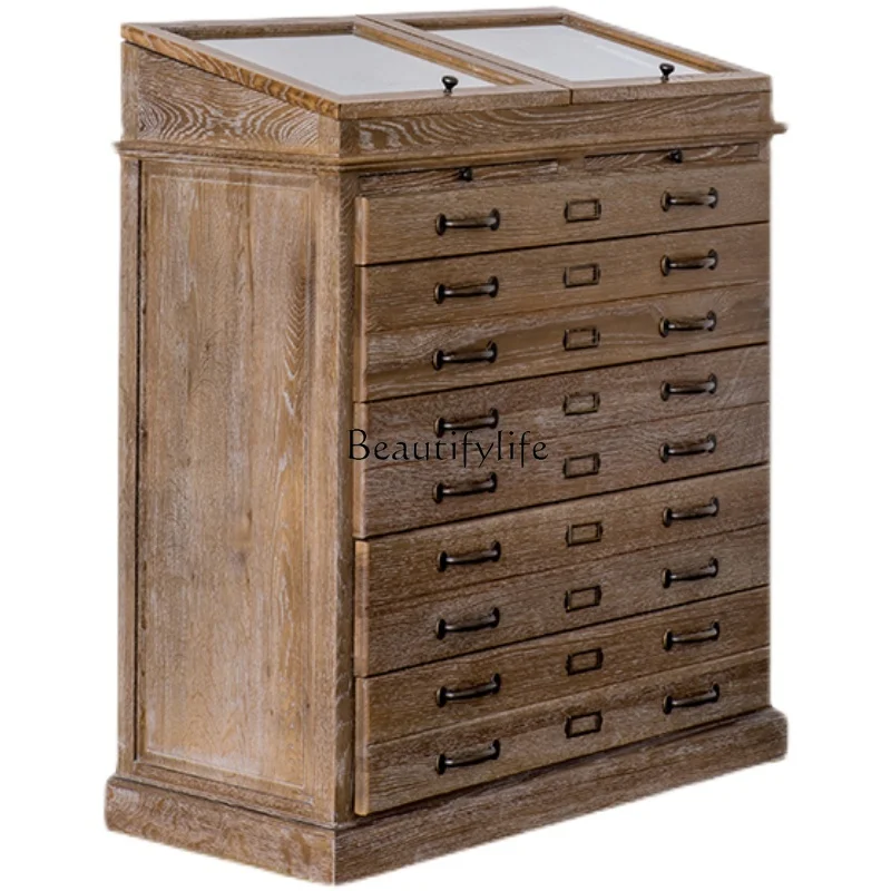 

American European-style rural oak solid wood furniture porch storage jewelry cabinet log retro multi-functional storage cabinet