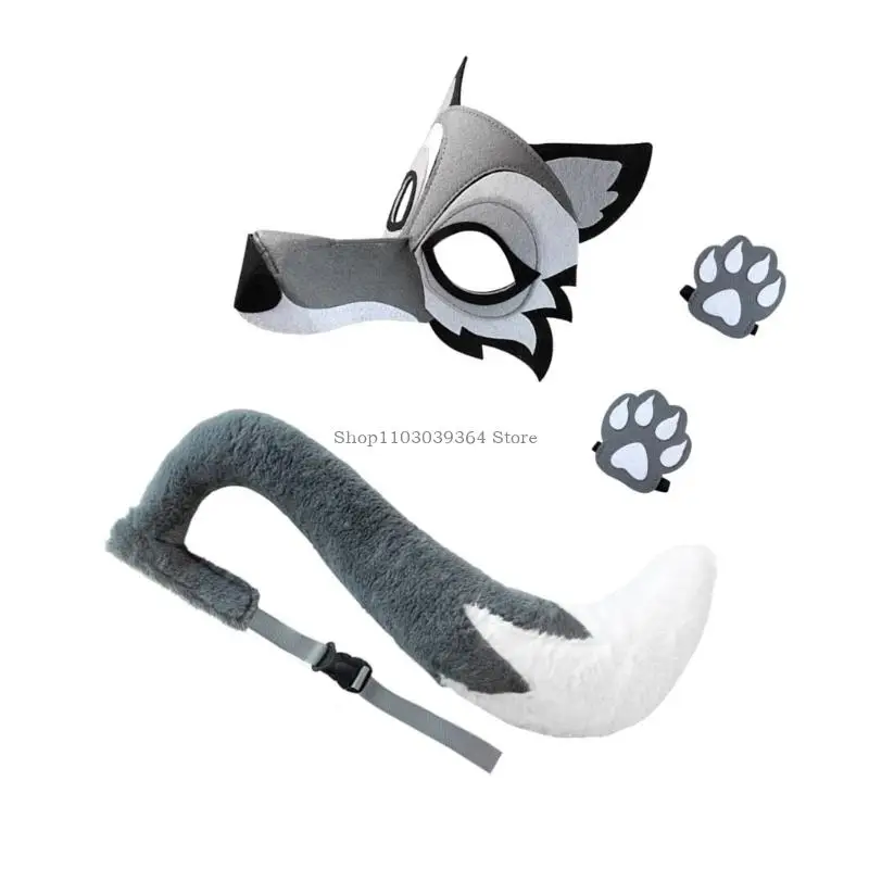Halloween Wolf Kostuumset Wolf Tail Wolf Face Mask en Handschoenen voor Kid volwassene