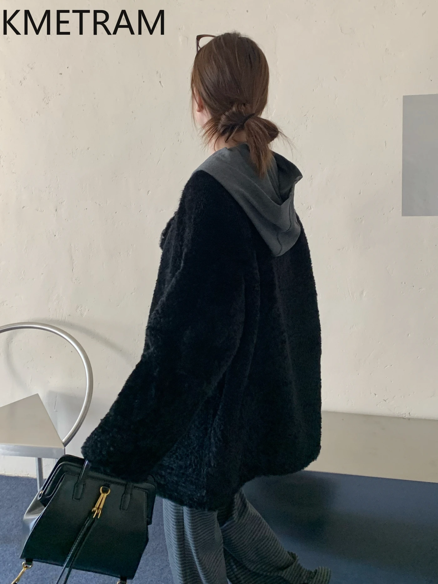 KMETRAM 100% Merinowol Schapenvacht Bontjas Dubbelzijdig Echt Bont Zwarte Jas Herfst-Winter Eenvoudige Kleding 2025 vestes femmes