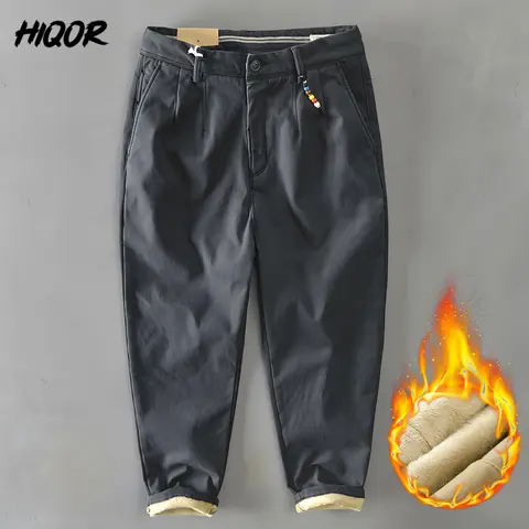HIQOR Pantaloni cargo Pantaloni da uomo 2025 Inverno Flacee Pantaloni casual Pantaloni cargo caldi da uomo Pantaloni da lavoro kaki con perline moda