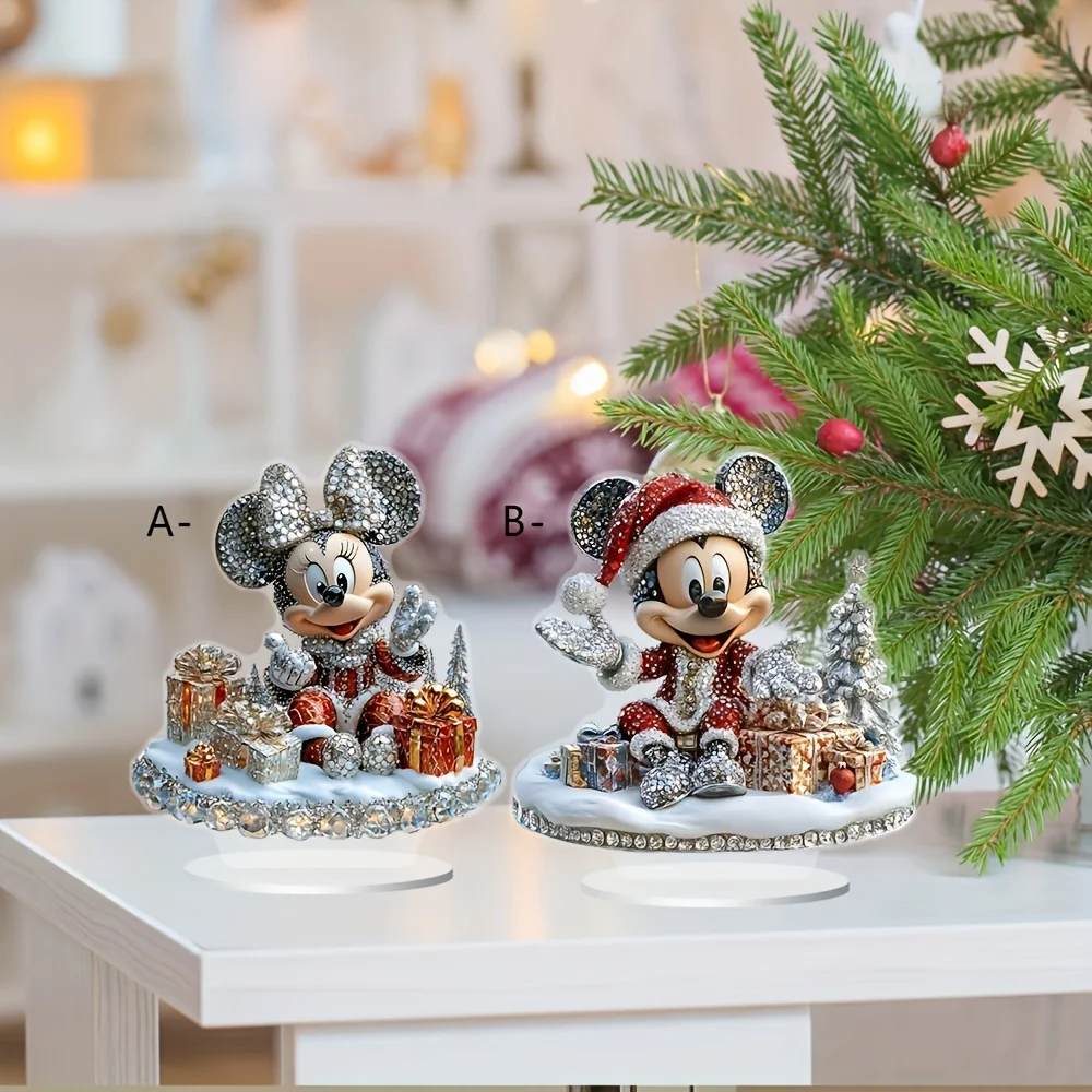 Disney Mickey mouse Anime  figure cartoon car decorations acrylic crafts shiny tabletop decorations Kids toy  Christmars Gifts