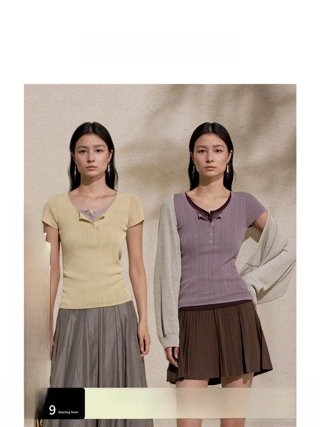 

ZhiZhi YuJing Mountain Knitted Top Women's Slim Fit Color Block Design Summer New Style Soft Cotton Nylon Blend round Neck ...