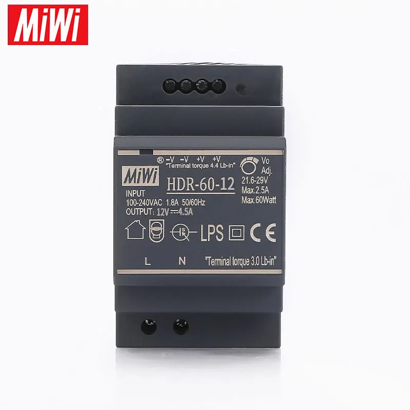 HDR-60W 12V Single Output Transformer Din Rail Switching Power Supplies AC DC 85-264VAC