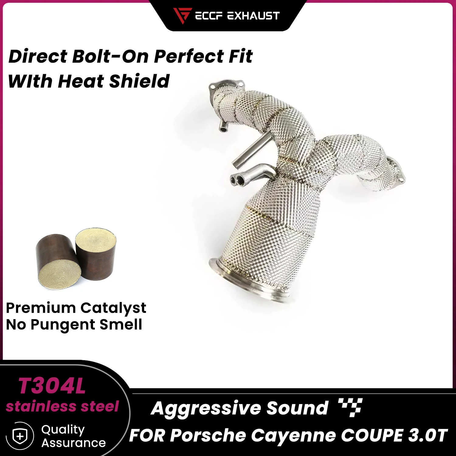 

Sporty Downpipe With Heat Shield For Porsche Cayenne COUPE 3.0T Aggressive Sound High Flow Performance Upgrade Easy Installation