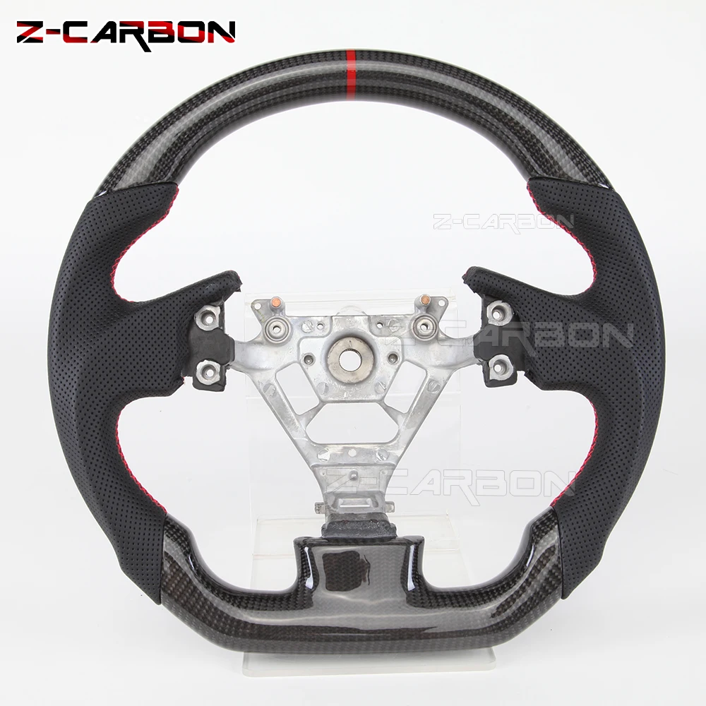 For Infiniti G35 FX35 Carbon Fiber Steering Wheel Red Perforated Leather 2003-2007 D-Shape Customized Steering Wheel