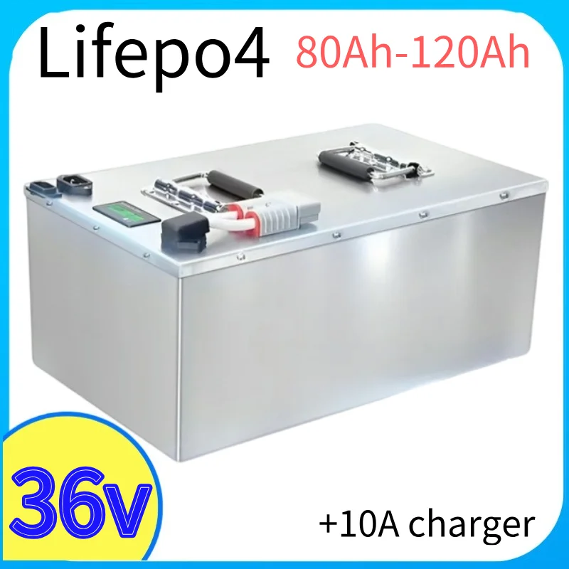 Lifepo4 36V 100Ah 120Ah 150Ah 80Ah Lifepo4 battery pack with BMS for solar system trolling motor boat+10A Charger