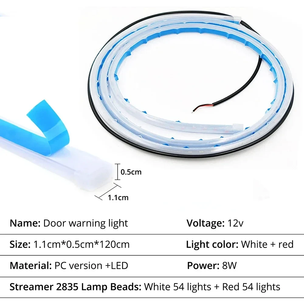 2 Stück 48 Zoll Autotür-LED-Warnstreifen-Licht, flexibel, zweifarbig, weiß, rot, sequentielle Blitzlichter für Anti-Rückend-Kollision – Detail 9