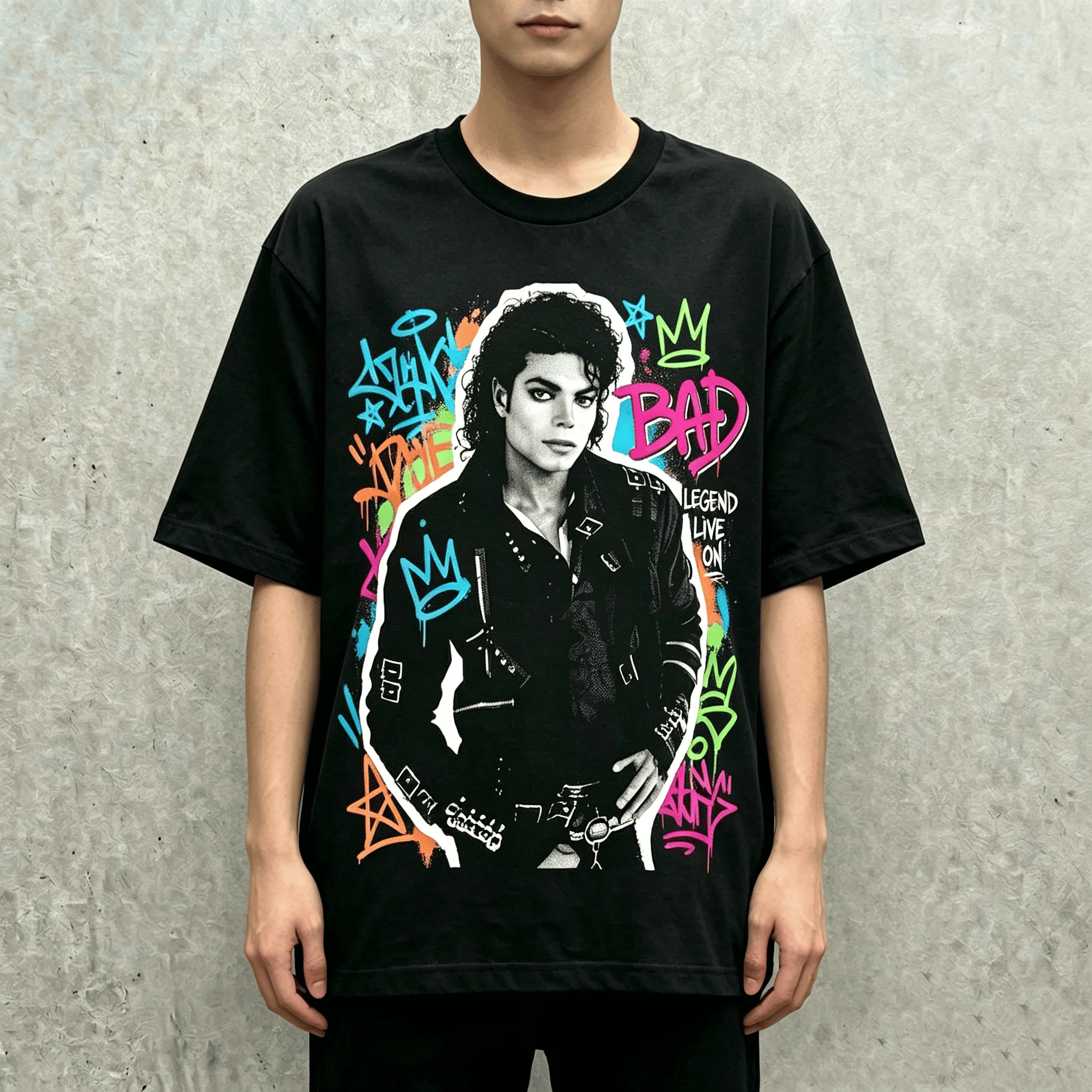 MJ 2026 Michael Jackson Movie - BAD Popular Men T Shirt Unisex Cotton Short Sleeve Vintage Oversized Tee Y2k Tops Graffiti Art