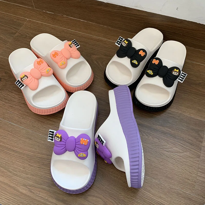 Nieuwe Strik Slippers Dames Zomer Dikke Bodem Buiten Dragen Mode Schattige Cartoon Vrouwen Slippers Casual Home Comfort Slippers