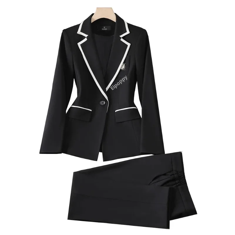 

2024 New Fashion Gray Black Apricot Women's Pant Suit Office Ladies Blazer and Trouser Formal 2 Piece Set