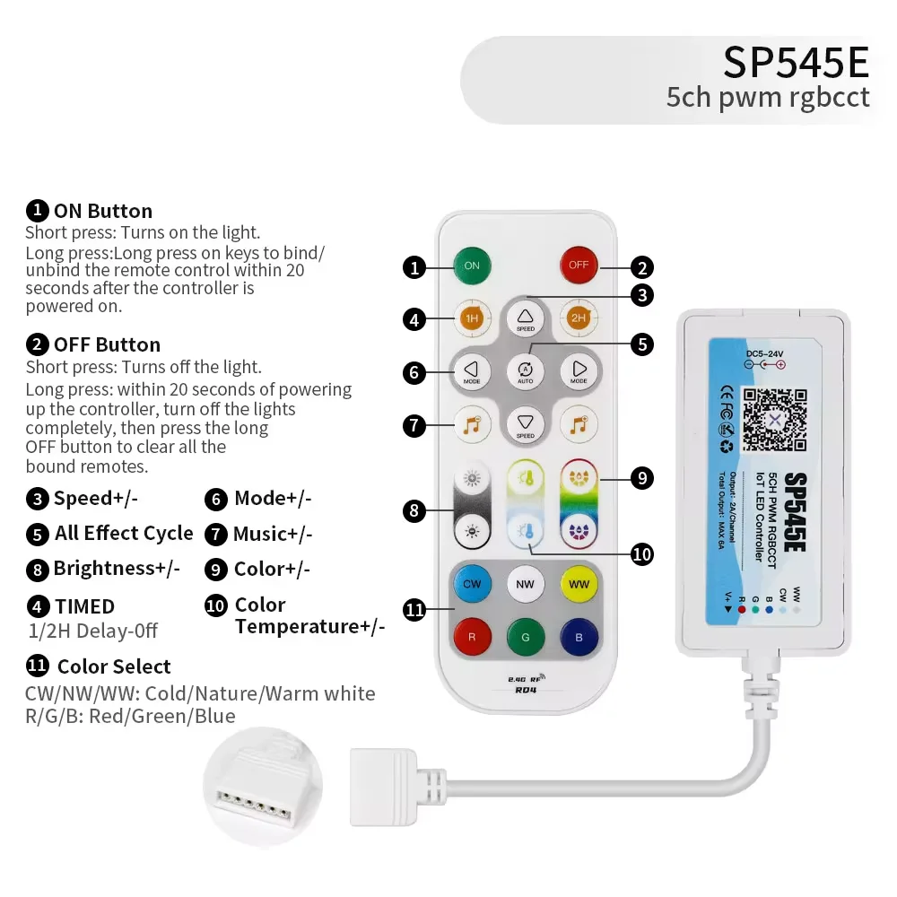 WS2812 SK6812 5050 RGB CCT RGBW Bluetooth LED Controller WIFI Music with 2.4G RF Wireless Remote Control Support Alexa Google