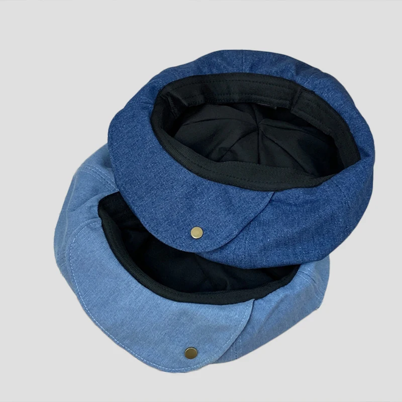 Vintage Denim Baskenmützen Kappen für Frauen 2023 Herbst Winter Hut große künstlerische Stil Pilz Hut verstellbare Wolke Hut Marine Baskenmütze