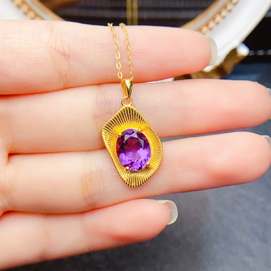 

FS Fashion 8*10mm Natural Amethyst/Olivine Pendant Necklace S925 Sterling Silver Fine Charm Weddings Jewelry for Woman MeiBaPJ