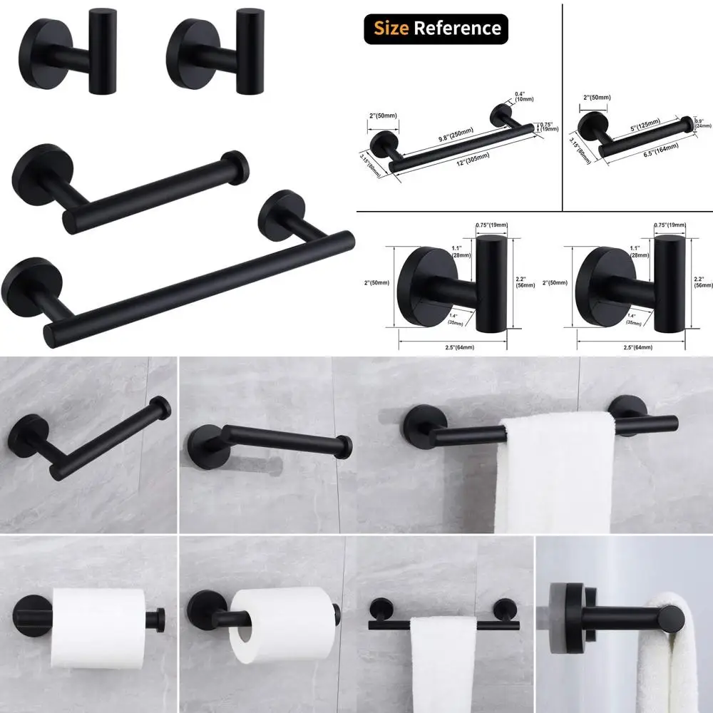 

Stainless Steel 4-Piece Bathroom Accessory Set - Wall Mount Hardware with Towel Bar, Toilet Paper Holder, Robe Hook, and Soap Di